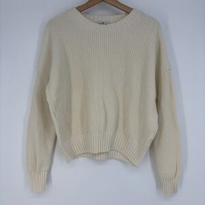 American Giant Sweater Women M Cream Fisherman Minimalist Cable Knit Timeless